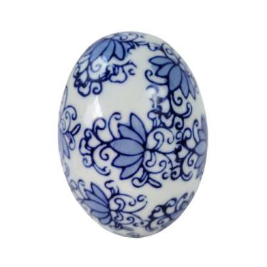 Imagem de Ovo De Páscoa Decorativo 8X5Cm Porcelana Azul E Branca B - Inigual