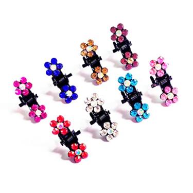 Imagem de WOIWO 8 peças mini strass ameixa flor clipe de cabeça moda infantil clipe de cabelo clipe de estrondo acessórios boutique (cor aleatória)