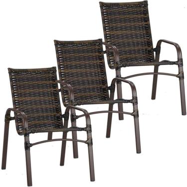 Imagem de 3 Cadeiras Emily Em Alumínio Com Pintura Para Piscina Jardim Pedra Ferro