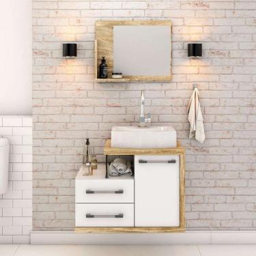 Imagem de Conjunto de Gabinete de Banheiro com Cuba Aria 41 e Espelheira Wood 1 pt 2 gv Branco e...