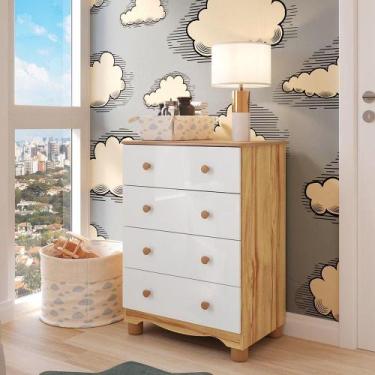 Imagem de Cômoda de Bebê com 4 Gavetas 100% MDF Mimo Branco Brilho/Amêndoa - Esp