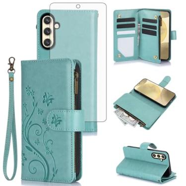 Imagem de Capa de celular para Samsung Galaxy S24/S25 5G capa de celular carteira com vidro temperado protetor de tela alça flor flip zíper porta-cartão slot suporte S 24 24S 25 25S G5 SM-S931U mulheres meninas