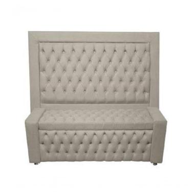 Imagem de Kit Cabeceira De Cama E Calçadeira Baú Retro Capitonê Botão Encapados Casal 140 Cm Suede Prata Do Lar Móveis