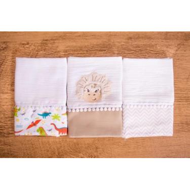 Imagem de Kit 3 Peças Fralda De Boca Para Bebê - Miguel Baby, Dino Bege