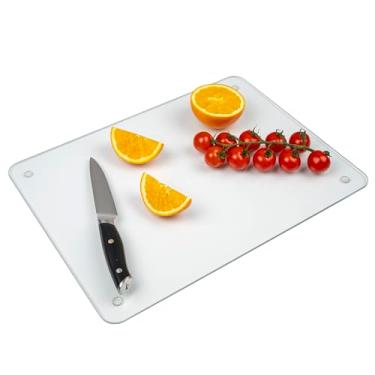 Imagem de Tábua de corte de vidro temperado para cozinha, tábua de corte transparente de 30,5 x 40,6 cm com pés antiderrapantes para bancada, lavável na lava-louças, placa de canto arredondada, resistente ao