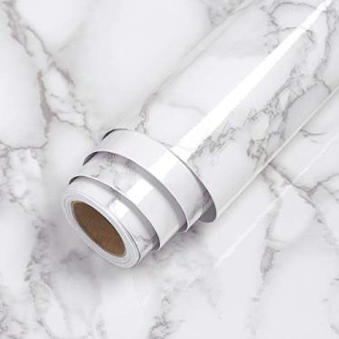 Imagem de LACHEERY Papel de contato mármore branco cinza decorativo para gabinete papel de contato à prova d'água para bancada de cozinha papel de parede para forro de gaveta Backsplash rolo de papel de parede