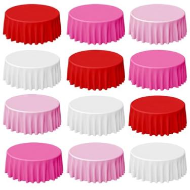 Imagem de RAIHOMKIT Pacote com 12 toalhas de mesa de plástico para mesas redondas, capas de mesa descartáveis, toalha de mesa de plástico de cores sortidas, toalha de mesa redonda para decoração de festa de
