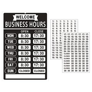 Imagem de Sinal de horário comercial, kit de horário de funcionamento, placa de horário de funcionamento variável, indicador de horas para escritório, horário de funcionamento com horas (preto, 20 x 30 cm - PVC