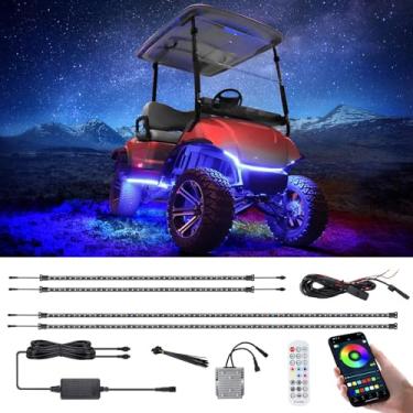 Imagem de Roykaw Kit de iluminação neon para carrinho de golfe com luzes LED para EZGO Yamaha Club Car, milhões de cores/à prova d'água IP68/sincronização com música, entrada de 12 V - 80 V (não precisa de