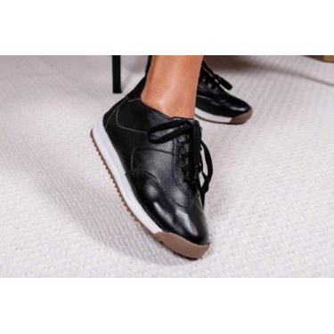 Imagem de Camila- Tênis Feminino Casual Todo Em Couro Legítimo Preto Klosett Cha
