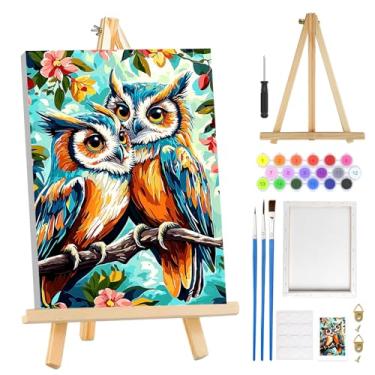 Imagem de MOGTAA Kit de pintura de coruja por números para adultos iniciantes com moldura, kits de pintura de flores para adultos por números em tela com cavalete, kits de pintura a óleo de animais fáceis de