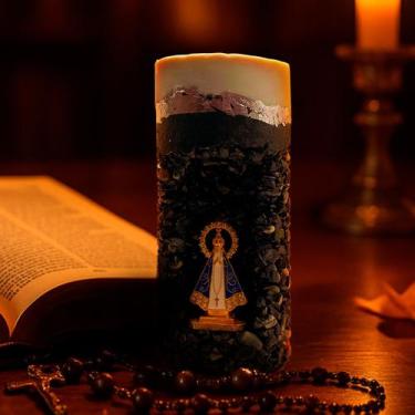 Imagem de Vela Decorativa Com Pedras Pretas Com Imagem De Nossa Senhora Aparecid