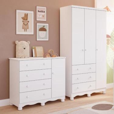 Imagem de Quarto de Bebê Completo Guarda Roupas 3 Portas Cômoda 1 Porta 4 Gaveta
