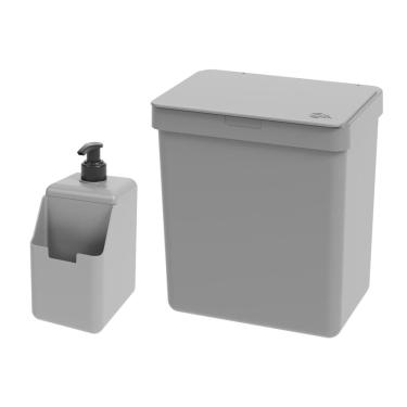 Imagem de Kit Cozinha Dispenser Porta Detergente Lixeira 2,5L Single Cinza - Coza