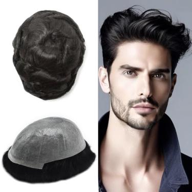 Imagem de Healthlif Aplique De Cabelo Humano Europeu Remy Para Homens, Peruca Toupee Masculina, Sistema Em V, Apliques Pele Ultrafina, Prótese Capilar 8X10#1B, Preto