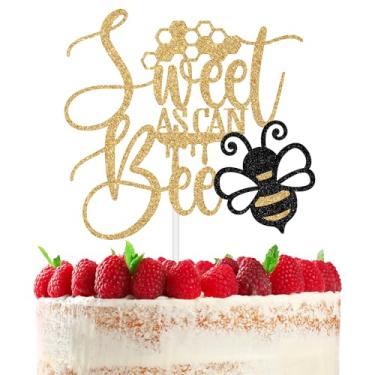Imagem de RLXPT Topo De Bolo "Abelhinha Doce", Decorações Para Chá Bebê, Decoração Mamãe, Artigos Bebê/Revelação Gênero/Anúncio Gravidez, Glitter Dourado