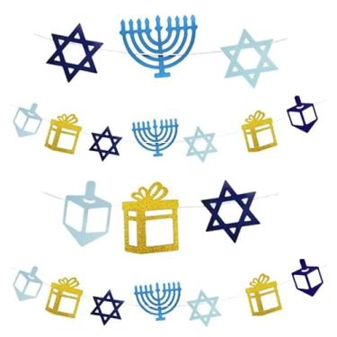 Imagem de The Dreidel Company Decoração De Guirlanda Glitter Hanukkah, Menorá, Dreidel, Presente E Lembrancinha Festa Com Estrela Davi (Dourado, Pacote 4)