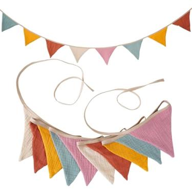 Imagem de Zwiebeco Guirlanda De Algodão Colorido 8,5 Pés, Bandeirinha Tecido, Faixa Triangular, Bandeiras Para Chá Bebê, Aniversário, Festa Casamento, Quarto Infantil, Sala Aula, Berçário, Decoração Jardim Ao