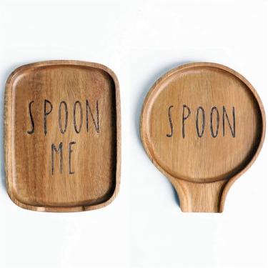 Imagem de LBEMEY Conjunto De 2 Descansos Colher Madeira Para Fogão - Suporte Acácia Lisa Bancada Cozinha Com Pés Silicone Antiderrapantes, Perfeito Espátulas, Pinças E Colheres, Marrom (Etiquetado Como "Colhe