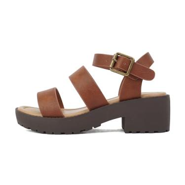 Imagem de Soda Conta-2 ~ Sandálias De Salto Alto Com Tiras Ajustáveis No Tornozelo, Para Crianças/Meninas, Abertura Nos Dedos, Sola Borracha E Tornozelo (Cognac Pu, 4)