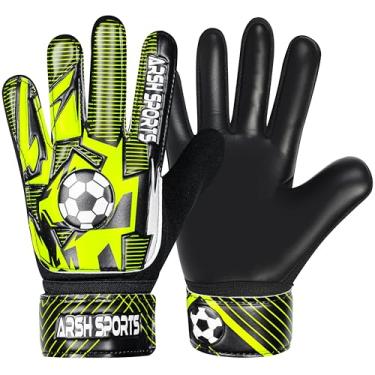 Imagem de Arsh Sports Luvas De Goleiro Futebol Para Crianças, Juvenil, Meninos E Meninas, Palma Látex 4 Mm, Antiderrapante, Proteção Dupla O Pulso Super Gip (Preto Amarelo, Tamanho 5, Adequado Crianças 9 A 12