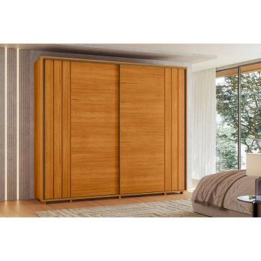 Imagem de Guarda-roupa Dalí com escada 100% MDF ripado 2 portas e 8 gavetas - Cinamomo - Madetec