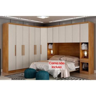 Imagem de Quarto Modulado Rizon 7 Peças (1 Armário Ponte + 1 Closet + 3 Guarda Roupas + 2 Complementos) QC211 Freijo Cumaru c/ Fendi - Novo Horizonte