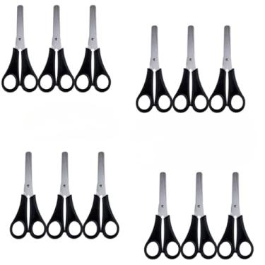 Imagem de Kit Tesoura Escolar Sem Ponta Inox Ponta Arredondada Infantil Kids Papelaria Preta(12 Unidades)