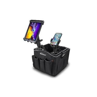 Imagem de AutoExec Veículo Milkcrate AE-CRATE-10 e estação de trabalho móvel de escritório com organizador de avental, suporte para telefone, suporte para tablet e inversor de potência de 400 watts