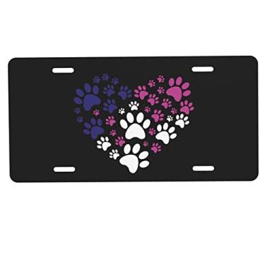 Imagem de Muishi Placa decorativa de carro com estampa de pata de gato e cachorro, placa de carro de metal, placa de licença de alumínio para homens/mulheres/meninos/meninas carro 15 x 30 cm (4 furos)