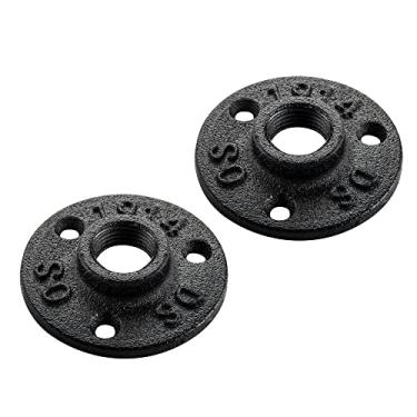 Imagem de Flange de piso de 1,9 cm - Home Expert Pacote com 20 Flange de tubo de ferro fundido maleável pintado de preto com furo rosqueado para decoração industrial vintage
