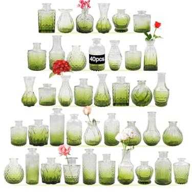 Imagem de Conjunto de 40 vasos de vidro, pequenos vasos de flores para decoração de mesa de centro de casamento, vaso vintage a granel para arranjos de flores, mini vaso para festa de aniversário, decoração de