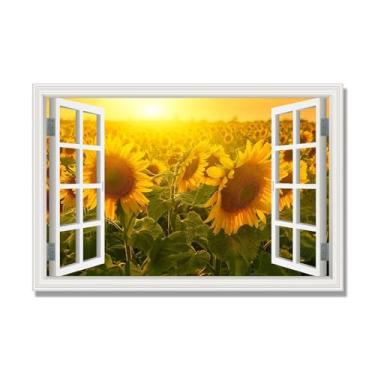 Imagem de NHLDZYH Janela de arte de parede com impressão em tela. Visualização de janela falsa. Impressão de imagem natural em tela. Arte de parede para sala de estar (lindo girassol 15) 60 x 90 cm-23,7 x 35,5