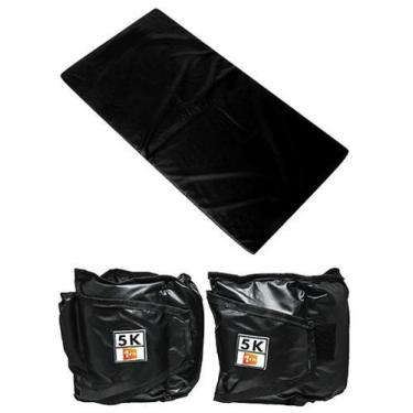 Imagem de Kit Colchonete Preto + Par de Caneleira Tornozeleira De Peso 5kgs Prof