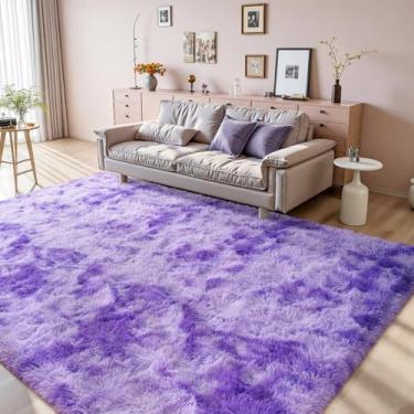Imagem de Terrug Tapete fofo para sala de estar, roxo tingido de 1,8 x 2,5 m para quarto de crianças, tapete lavável de pelúcia ultramacio com suporte de borracha antiderrapante, decoração de chão aconchegante