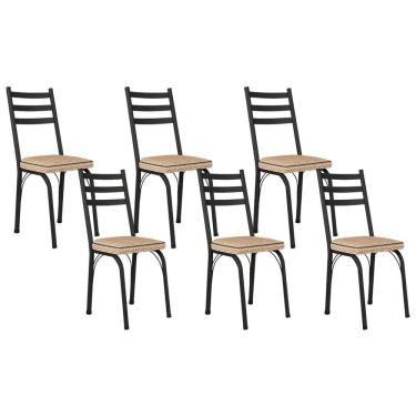 Imagem de Kit Com 06 Cadeiras 141 Preta Corino Rattan Artefamol