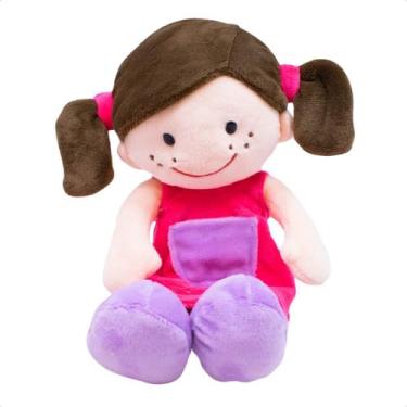 Imagem de Boneca de Pano Sorridente Rosa 29cm Brinquedo Infantil Antialérgico Presente para Menina Bebê Pelúcia Fofa Macia Segura Pelúcia Infantil Presente dia das crianças Natal Ano Novo