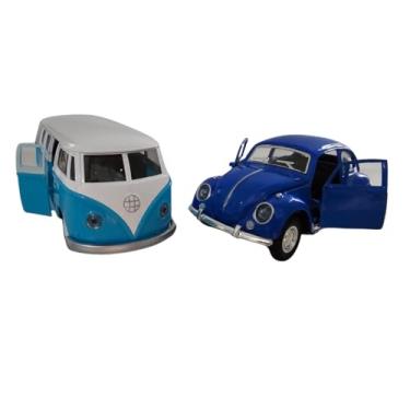 Imagem de Kit Fusc Kombi Miniatura Colecionável Brinquedo Carrinho Metal À fricção Abre Portas (Azul)