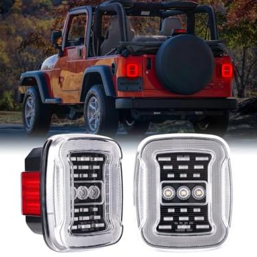 Imagem de HTZCMOTO Luzes traseiras de LED compatíveis com Wrangler TJ YJ CJ8 CJ7 CJ5 1976-2006, placa de licença traseira multifuncional/corrida/freio/seta/kit de luz reversa, lente transparente