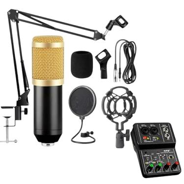 Imagem de Kit Microfone Estúdio, Kit Completo Interface Mesa Som 2 Canais, Microfone Estúdio Profissional Condensador Com Braço Articulado Equalizador Locução Live Stream Karaokê Integrado