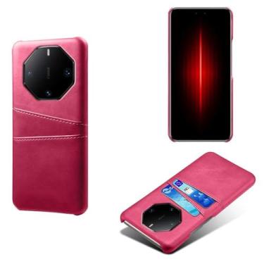 Imagem de Capas Compatível com HUAWEI MATE 60 RS,Caso de couro PU-Tampa de telefone a prova de choque com 2 slots de cartão,Proteção anti-impressão digital e anti-gota-Rose Red