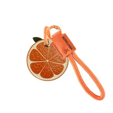 Imagem de Capa de couro compatível com AirTag, linda capa protetora com chaveiro e cordão, antiarranhões, rastreador GPS para chaves, bolsa, animais de estimação (laranja A)