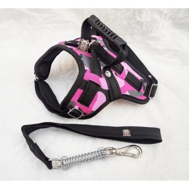 Imagem de Peitoral Coleira Pitbull Pastor Alemão Rotwailler Reforçada Couro(CAMUFLADO ROSA,M)