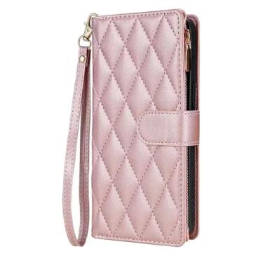 Imagem de HJZSZX Para iPhone 16 Pro Max Crossbody Lanyard Couro Zipper Wallet Cartão Phone Case Flip Cover (Para iPhone 16 Pro Max/Ouro Rosa)