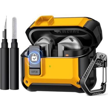 Imagem de GEAK Capas Compatíveis Com Galaxy Buds 3 Pro/Samsung, Mosquetão E Kit De Limpeza, Capa Protetora Rígida Completa, Trava Segurança, Clipe Para Homens Mulheres, Amarelo