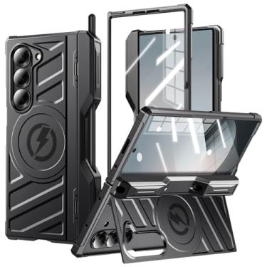 Imagem de Capa magnética Armor para Samsung Galaxy Z Fold 6 com suporte para caneta S, adequada para Magsafe, [suporte embutido, protetor de tela, proteção de dobradiça] Capa de telefone resistente à prova de