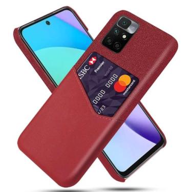 Imagem de Capa para Xiaomi Redmi 10,Tela e tampa de couro PU,Antideslizante,360°cobertura completa à prova de choque com 1 slot de cartão atrás,Prevenção de queda-Red
