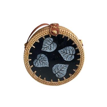 Imagem de SHAREYOIU Bolsas vintage feitas à mão, feitas à mão, com ombros de vime, natural, chique, à mão, estilo tropical de praia com, Preto