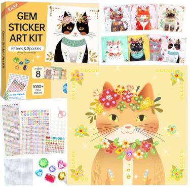 Imagem de Kit de adesivos de arte de pedras preciosas, artes e artesanato para crianças de 4 a 12 anos, 8 temas de princesa de unicórnio, kit de arte de diamante, adesivos de pedras preciosas artesanais