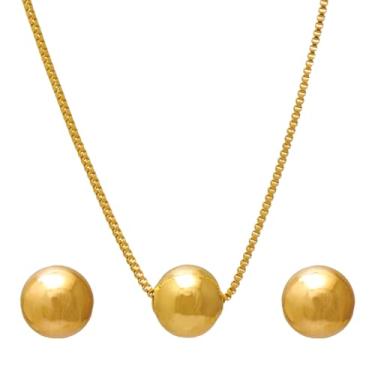 Imagem de Conjunto de Colar e Brincos de Bolinha Esfera Lisa Folheado em Ouro 18K Softjoias